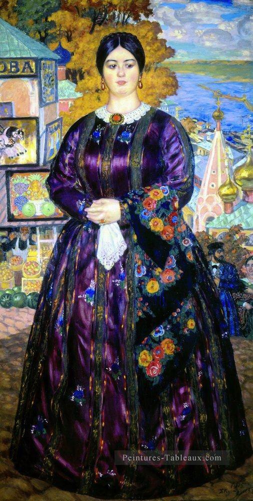 l’épouse du marchand 1915 Boris Mikhailovich Kustodiev Peintures à l'huile